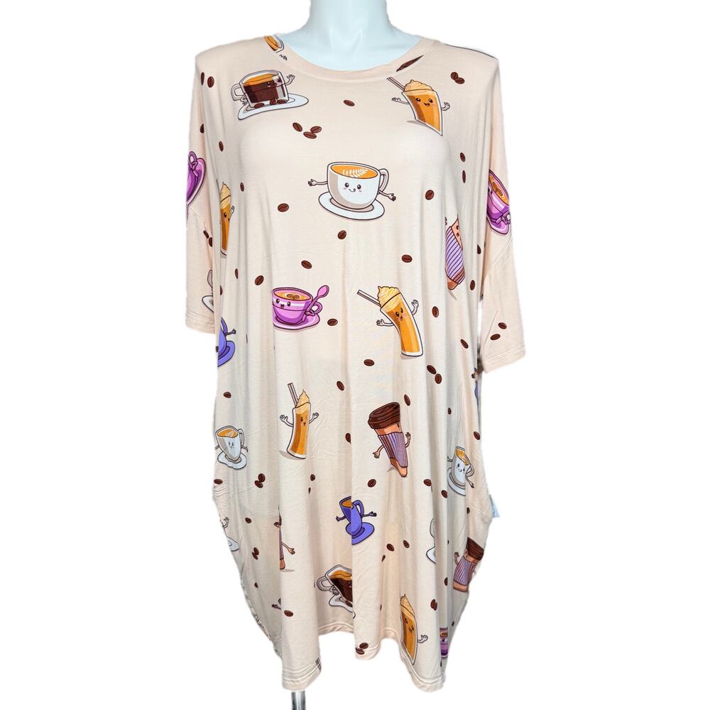Oodie Womens Coffee Theme Sleep Tee Bamboo Blend Pajamas Nightgown Peach One Sz